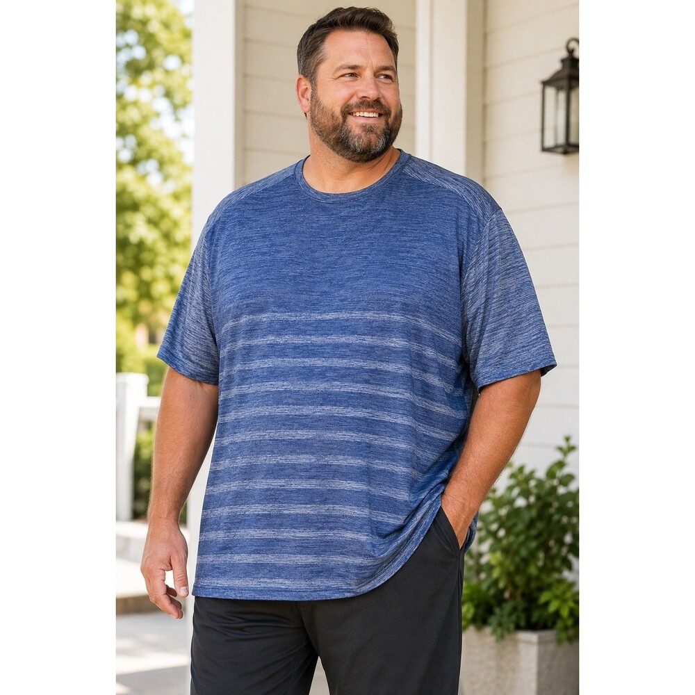 Zelos Flex 3XLT Big & Tall Blue Striped Crew Neck Short Sleeve Tee Poly/Span